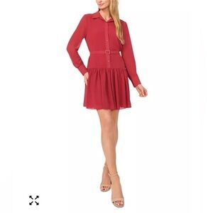 Drop-waist Pleated Shirt-dress